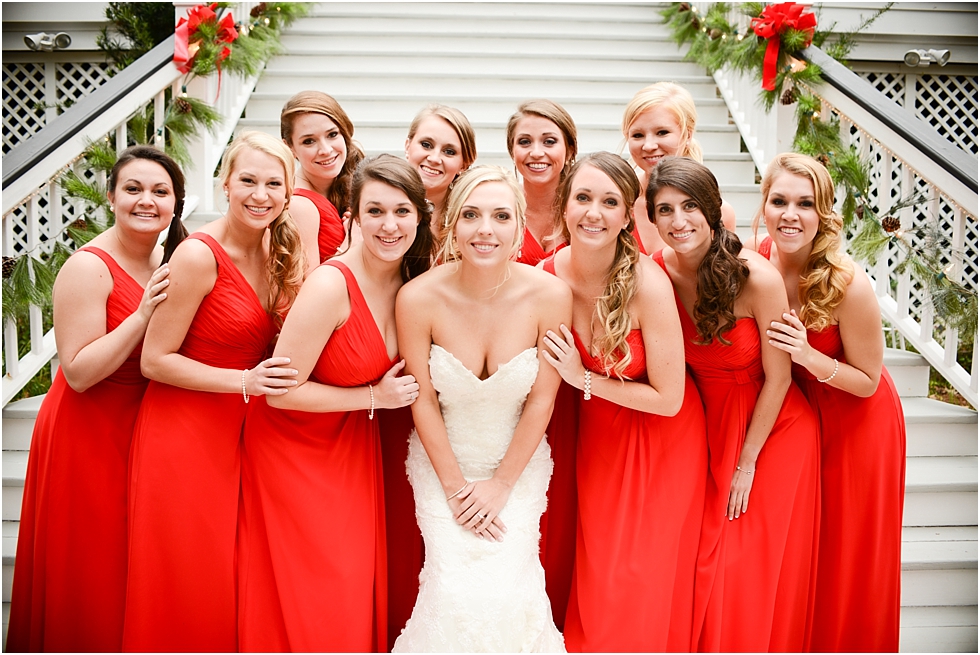 Red Bridesmaids dresses, Christmas Wedding