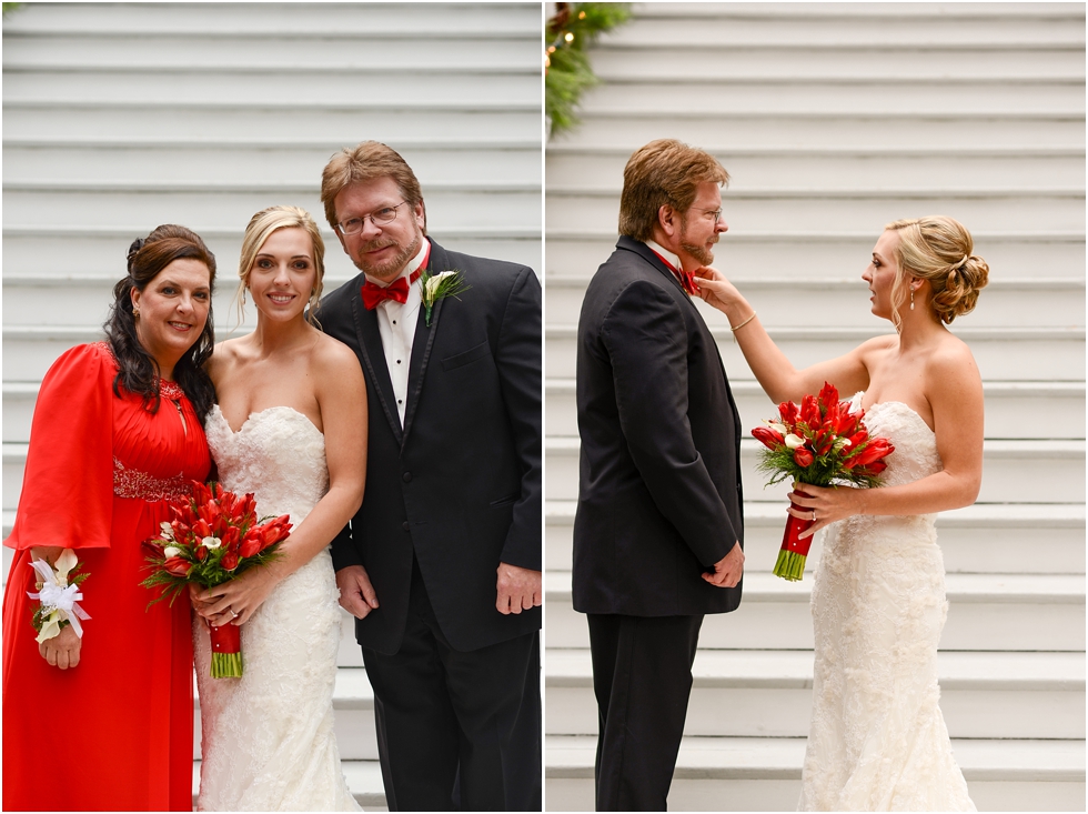 Bride and Parents, Red Christmas Wedding